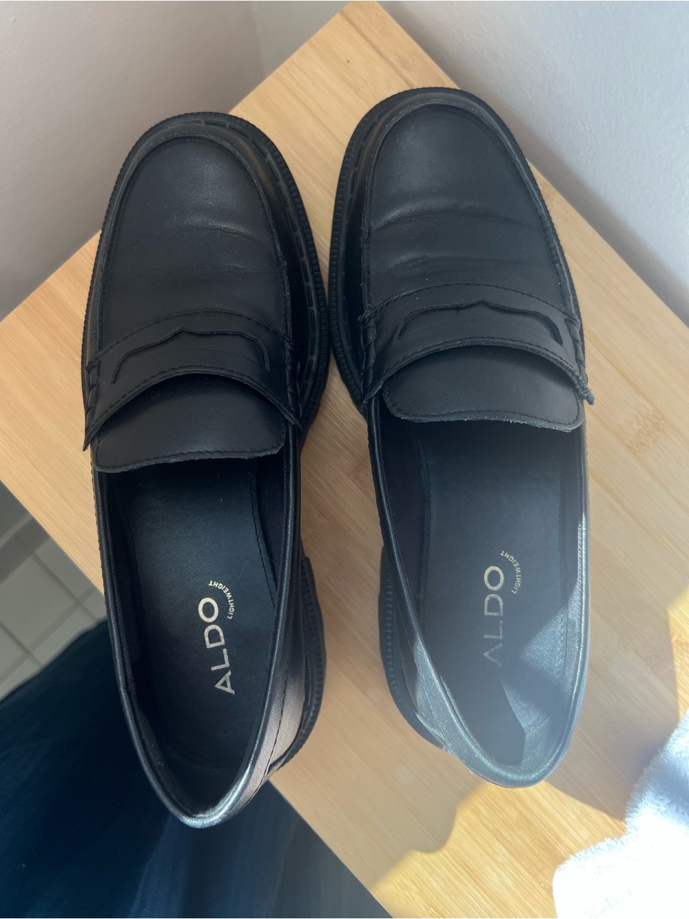 ALDO Black Leather Chunky Loafers